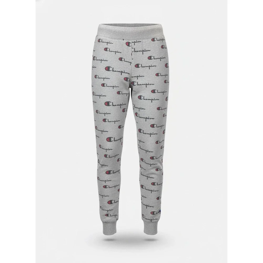 Champion Reverse Weave Gray All Over Logo Print Joggers Mens Medium 1763